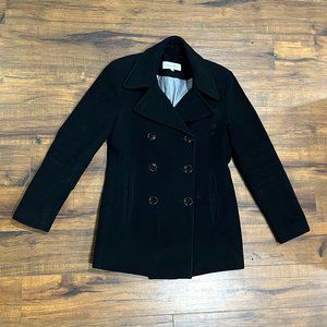 Calvin Klein Classic Double-Breasted, Wool-Blend Pea Coat in Black